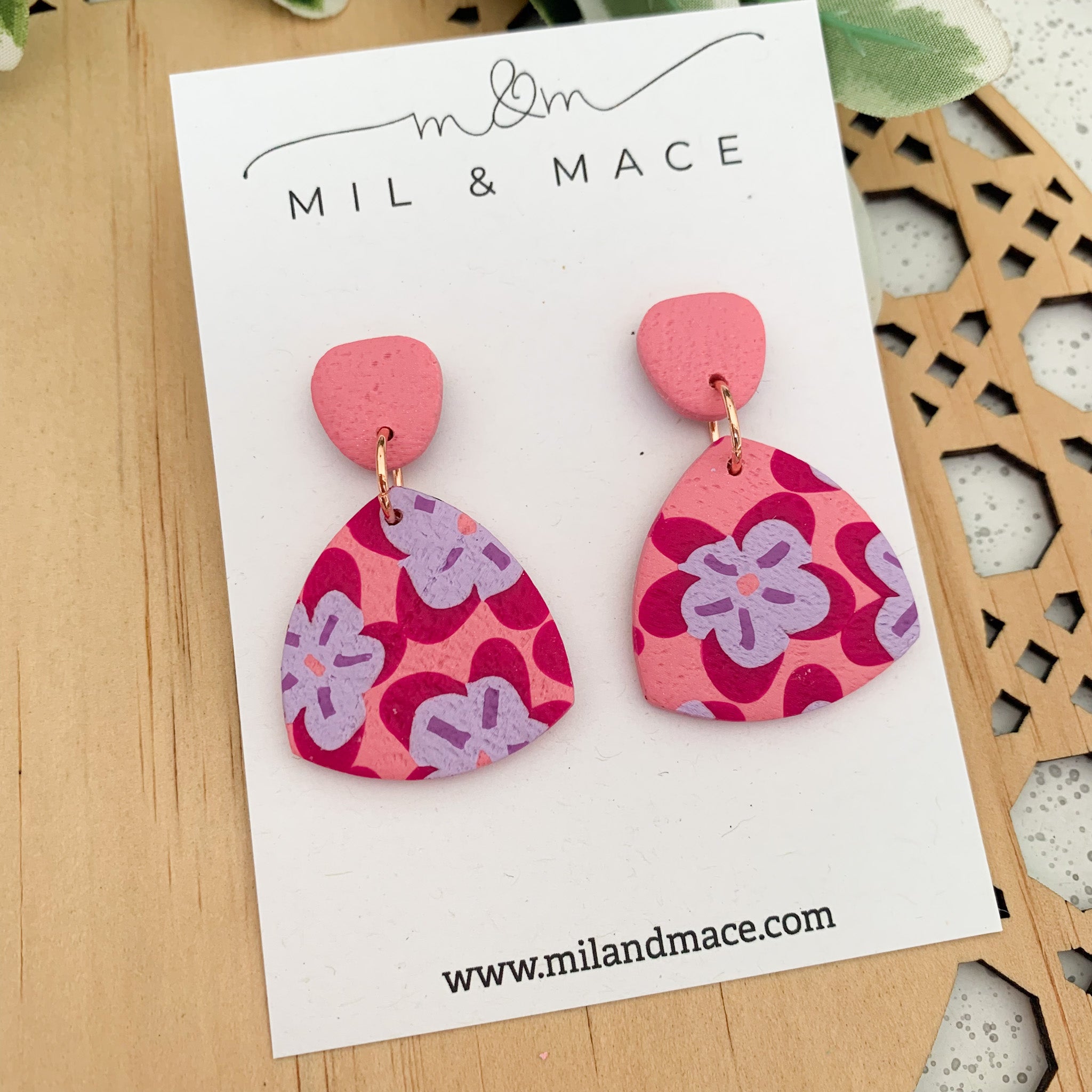 Pink, Purple and Fuchsia Floral Polymer Clay Dangle Earrings