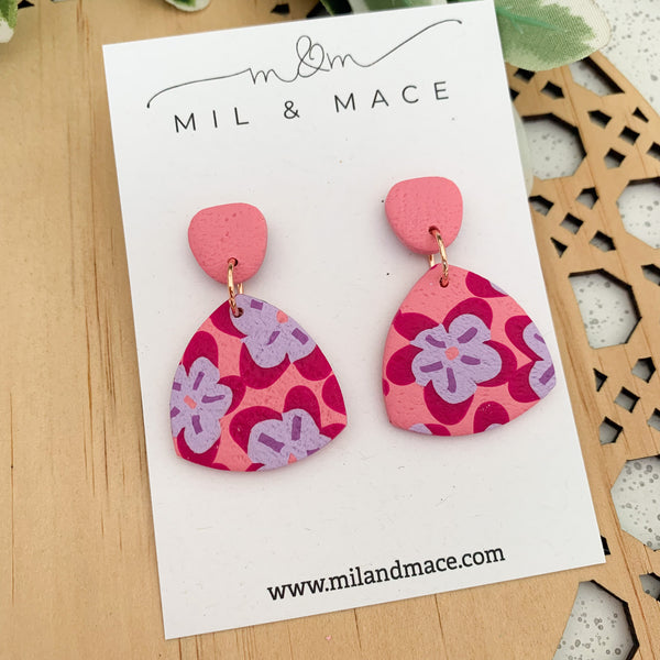 Pink, Purple and Fuchsia Floral Polymer Clay Dangle Earrings