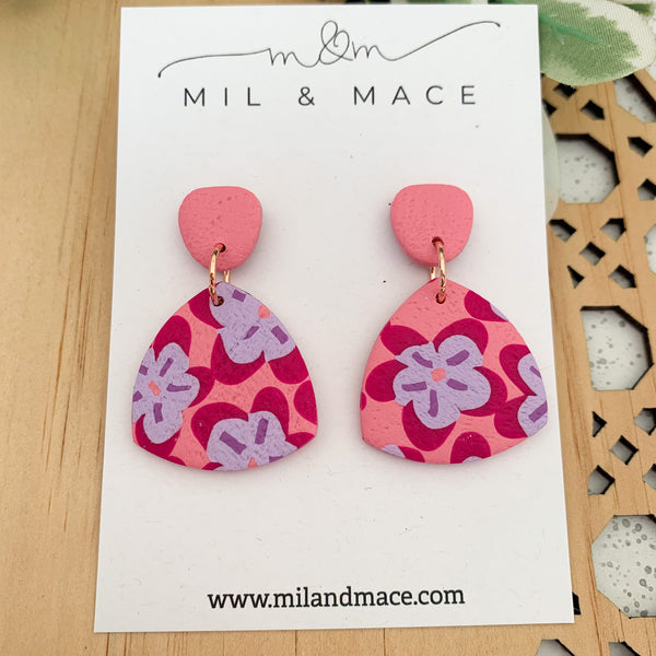 Pink, Purple and Fuchsia Floral Polymer Clay Dangle Earrings