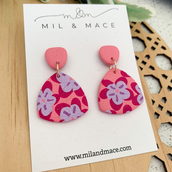 Pink, Purple and Fuchsia Floral Polymer Clay Dangle Earrings