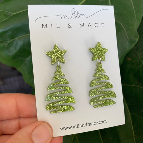 Squiggle Christmas Tree Acrylic Dangle Earrings