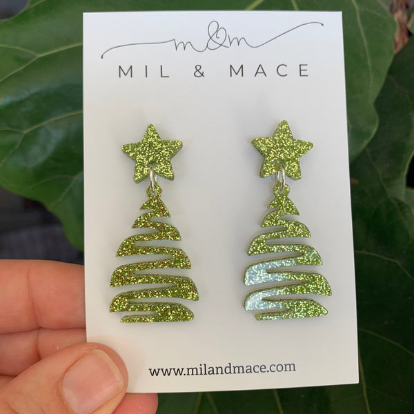 Squiggle Christmas Tree Acrylic Dangle Earrings