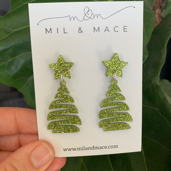 Squiggle Christmas Tree Acrylic Dangle Earrings