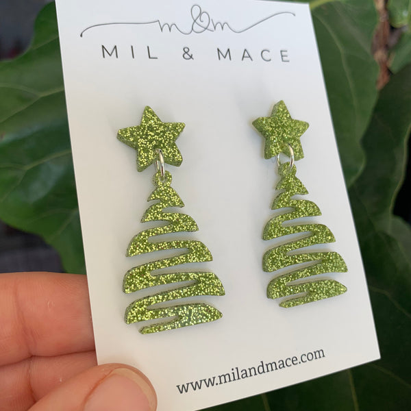 Squiggle Christmas Tree Acrylic Dangle Earrings
