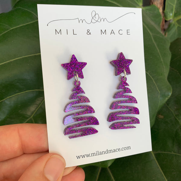 Squiggle Christmas Tree Acrylic Dangle Earrings