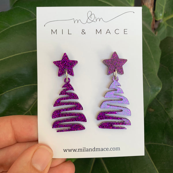 Squiggle Christmas Tree Acrylic Dangle Earrings