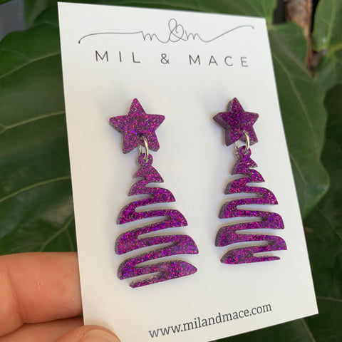 Squiggle Christmas Tree Acrylic Dangle Earrings
