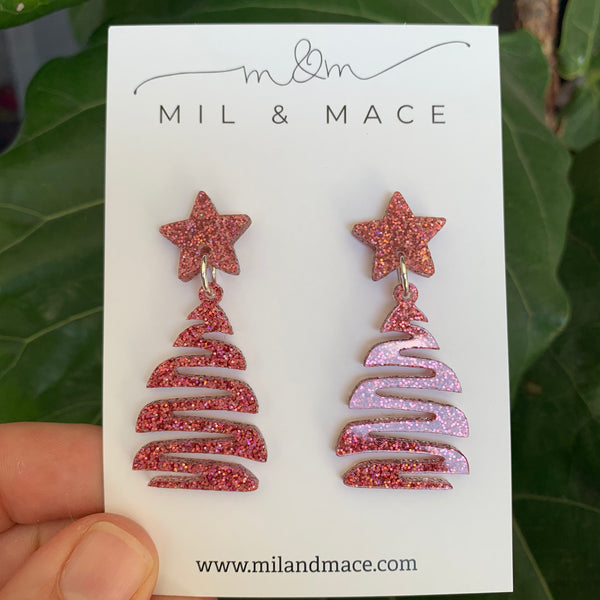 Squiggle Christmas Tree Acrylic Dangle Earrings