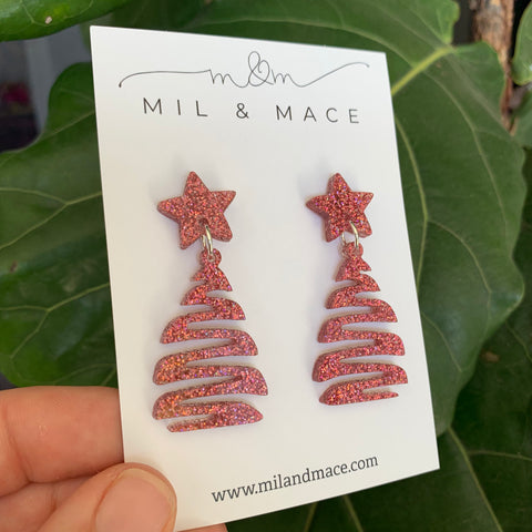 Squiggle Christmas Tree Acrylic Dangle Earrings