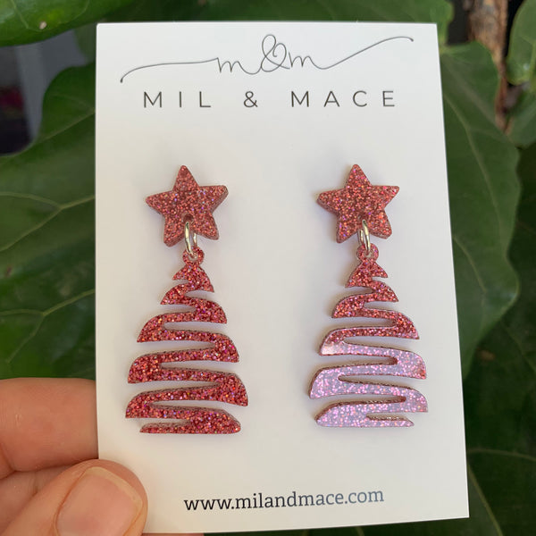 Squiggle Christmas Tree Acrylic Dangle Earrings