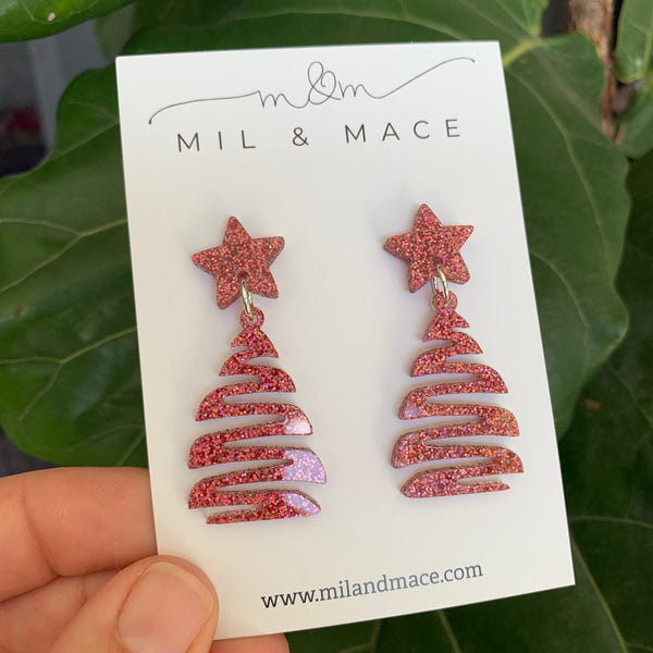 Squiggle Christmas Tree Acrylic Dangle Earrings