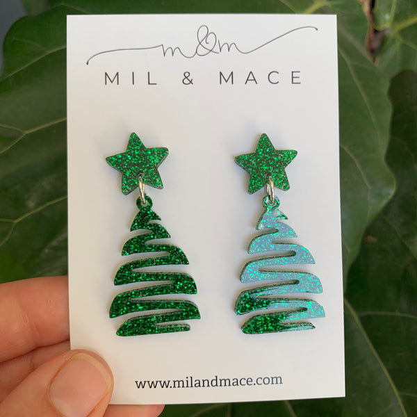 Squiggle Christmas Tree Acrylic Dangle Earrings