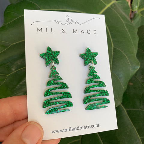 Squiggle Christmas Tree Acrylic Dangle Earrings