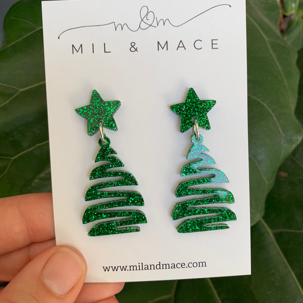 Squiggle Christmas Tree Acrylic Dangle Earrings