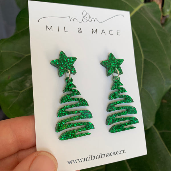Squiggle Christmas Tree Acrylic Dangle Earrings