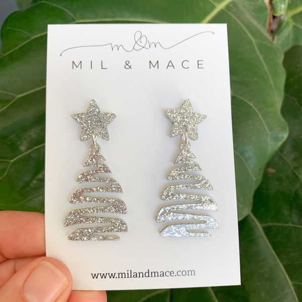 Squiggle Christmas Tree Acrylic Dangle Earrings