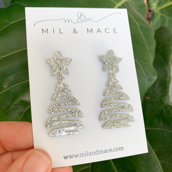 Squiggle Christmas Tree Acrylic Dangle Earrings