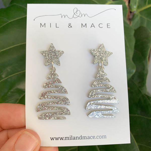 Squiggle Christmas Tree Acrylic Dangle Earrings