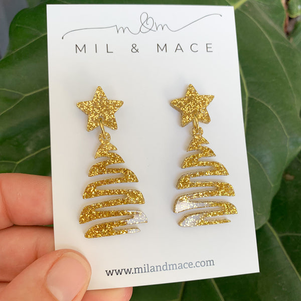 Squiggle Christmas Tree Acrylic Dangle Earrings