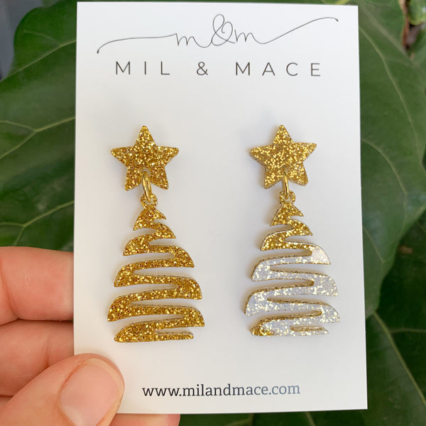 Squiggle Christmas Tree Acrylic Dangle Earrings