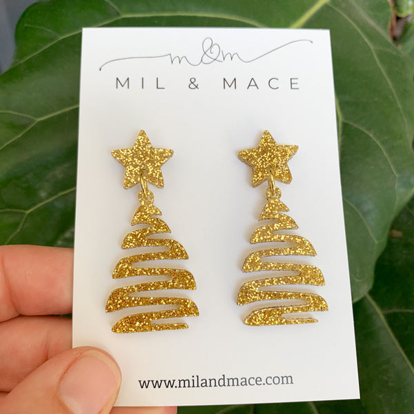 Squiggle Christmas Tree Acrylic Dangle Earrings
