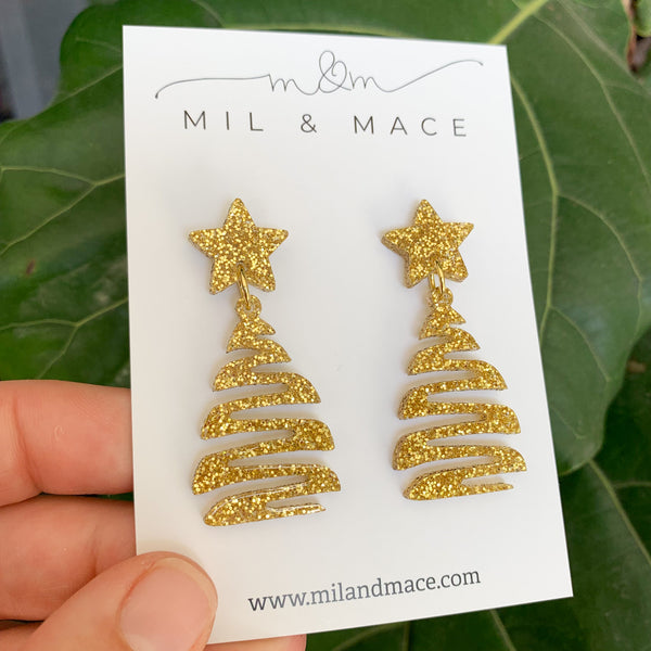 Squiggle Christmas Tree Acrylic Dangle Earrings