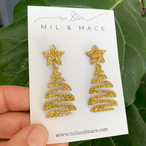 Squiggle Christmas Tree Acrylic Dangle Earrings