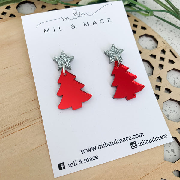 Christmas Tree Acrylic Dangle Earrings