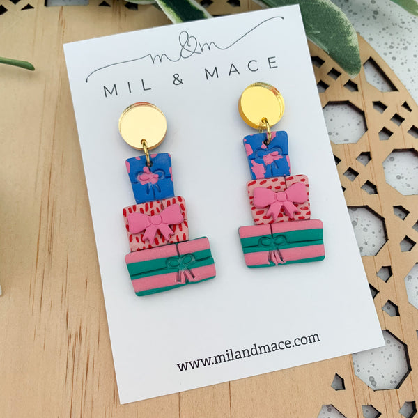 Christmas Present Stack Polymer Clay Dangle Earrings