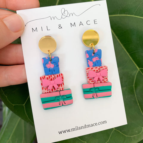 Christmas Present Stack Polymer Clay Dangle Earrings
