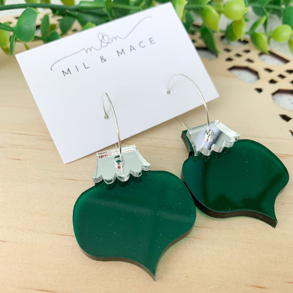 Christmas Bauble Acrylic Dangle Hoop Earrings