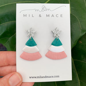 Layered Pastel Christmas Trees  Polymer Clay Dangle Earrings