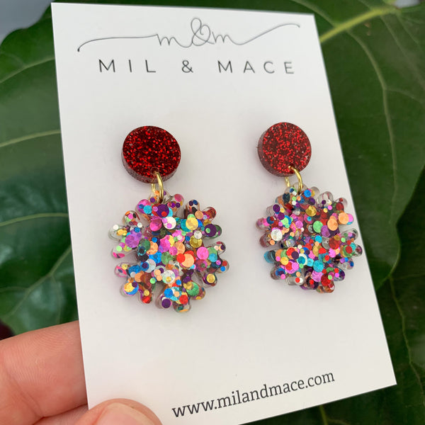 Christmas Snowflake Resin  Dangle Earrings