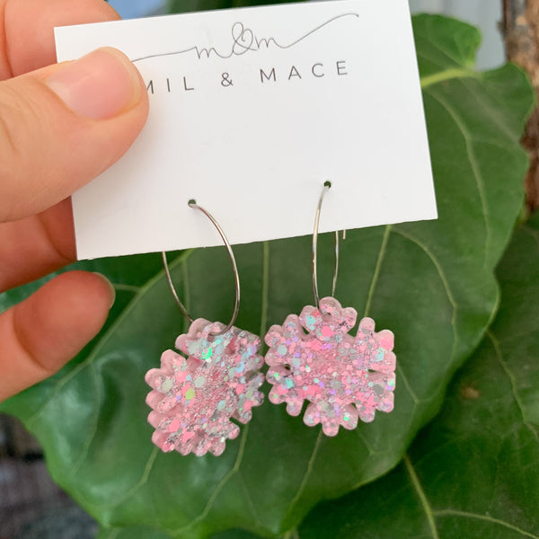 Christmas Snowflake Hoops Dangle Earrings
