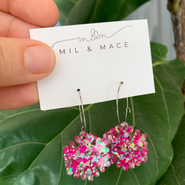 Christmas Snowflake Resin Hoop Dangle Earrings