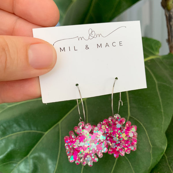 Christmas Snowflake Resin Hoop Dangle Earrings