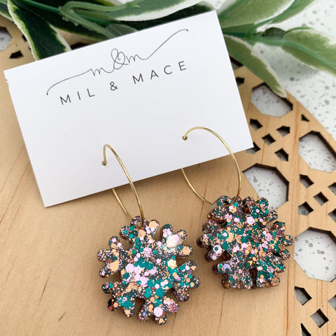 Christmas Snowflake Resin Hoop Dangle Earrings