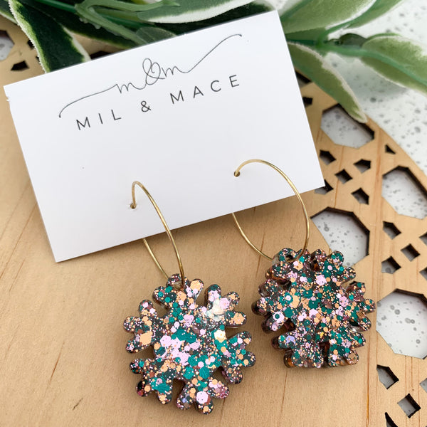 Christmas Snowflake Resin Hoop Dangle Earrings