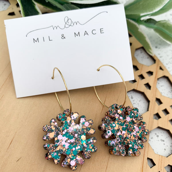 Christmas Snowflake Resin Hoop Dangle Earrings