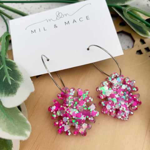 Christmas Snowflake Resin Hoop Dangle Earrings