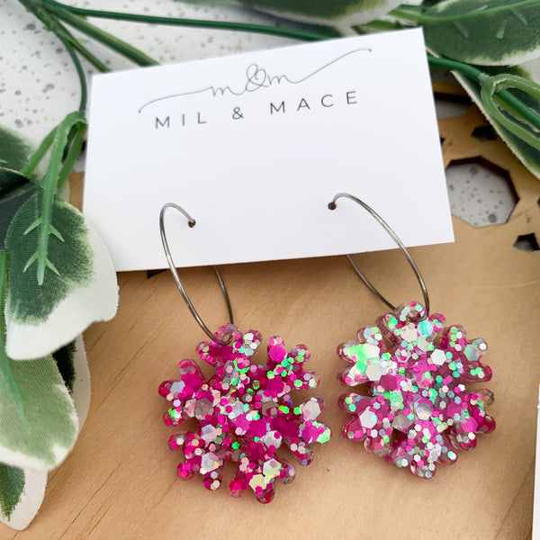 Christmas Snowflake Resin Hoop Dangle Earrings