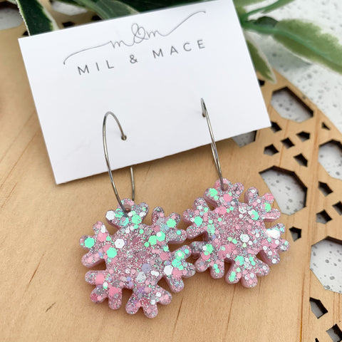 Christmas Snowflake Hoops Dangle Earrings