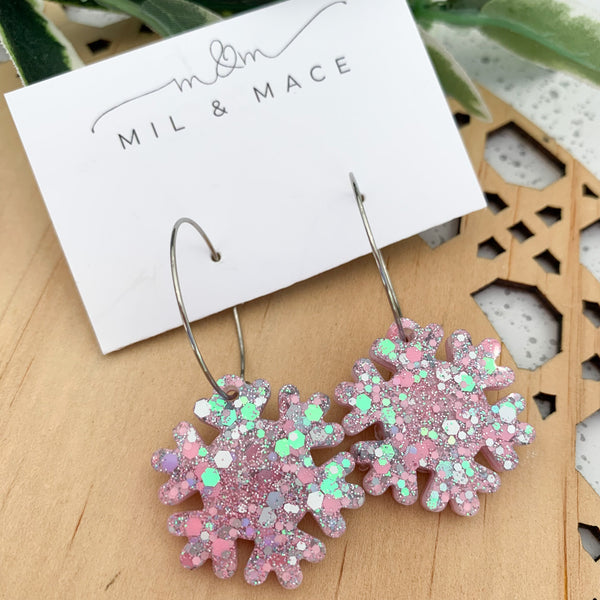 Christmas Snowflake Hoops Dangle Earrings