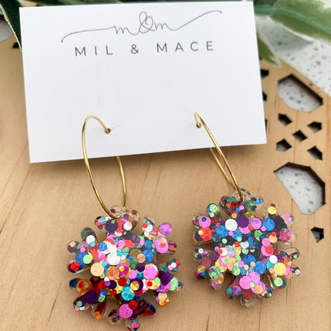 Christmas Snowflake Resin Hoop Dangle Earrings