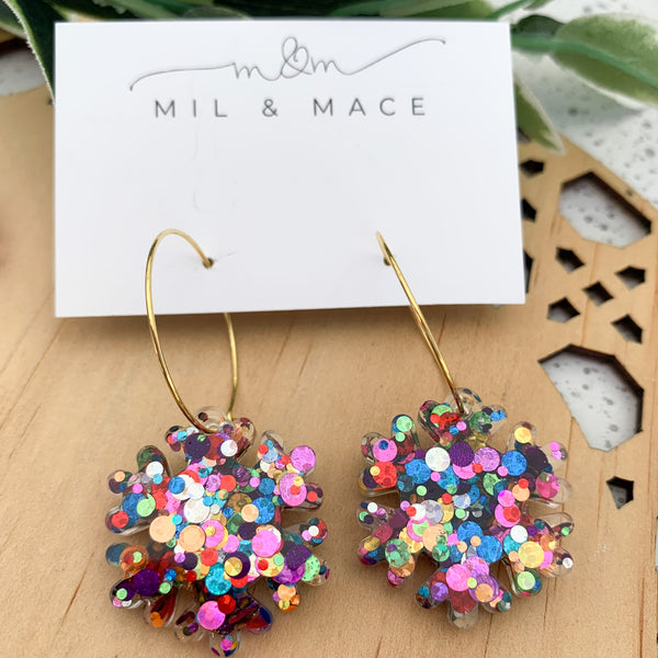 Christmas Snowflake Resin Hoop Dangle Earrings