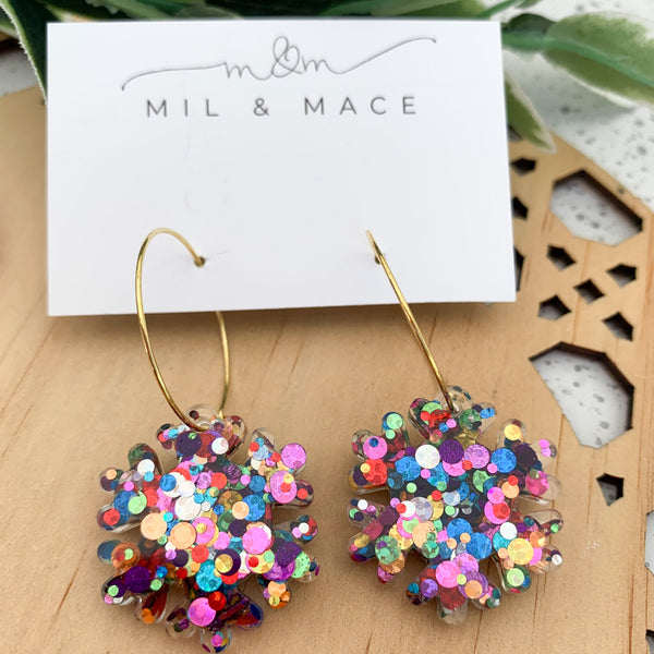 Christmas Snowflake Resin Hoop Dangle Earrings