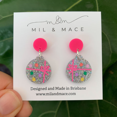 Christmas Bauble Mini 17mm Acrylic Dangle Earrings