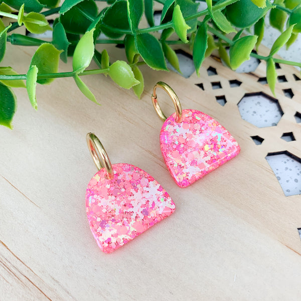 Arches Fluoro Pink Resin Huggie Dangle Earrings