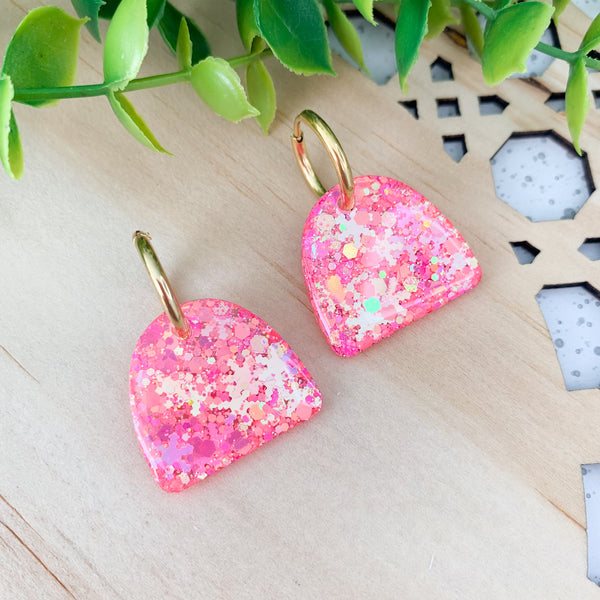 Arches Fluoro Pink Resin Huggie Dangle Earrings