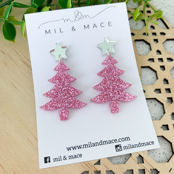 Christmas Tree Acrylic Dangle Earrings